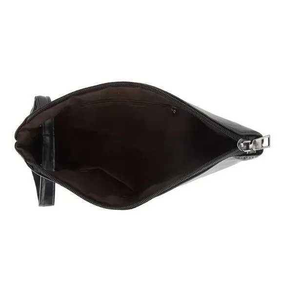 Matte Black Large Envelope Clutch Bag Wristlet Chic & Elegant Vegan Leather - Picture 7 of 8